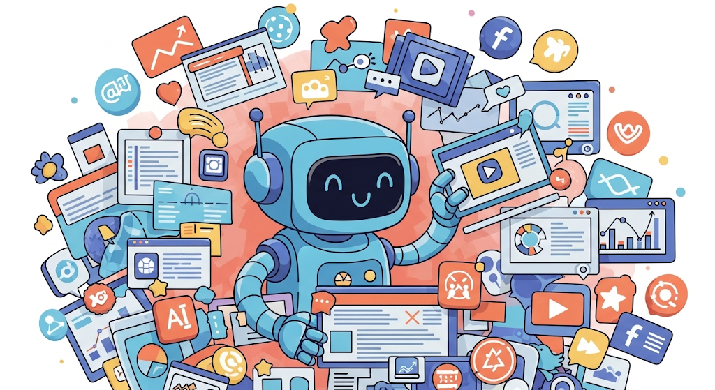 Ilustración divertida sobre la IA y la empresa